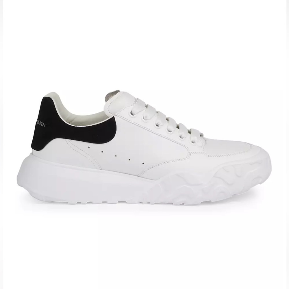Alexander McQueen White and Black Suede Court Trainer Sneaker Size 44 or 11